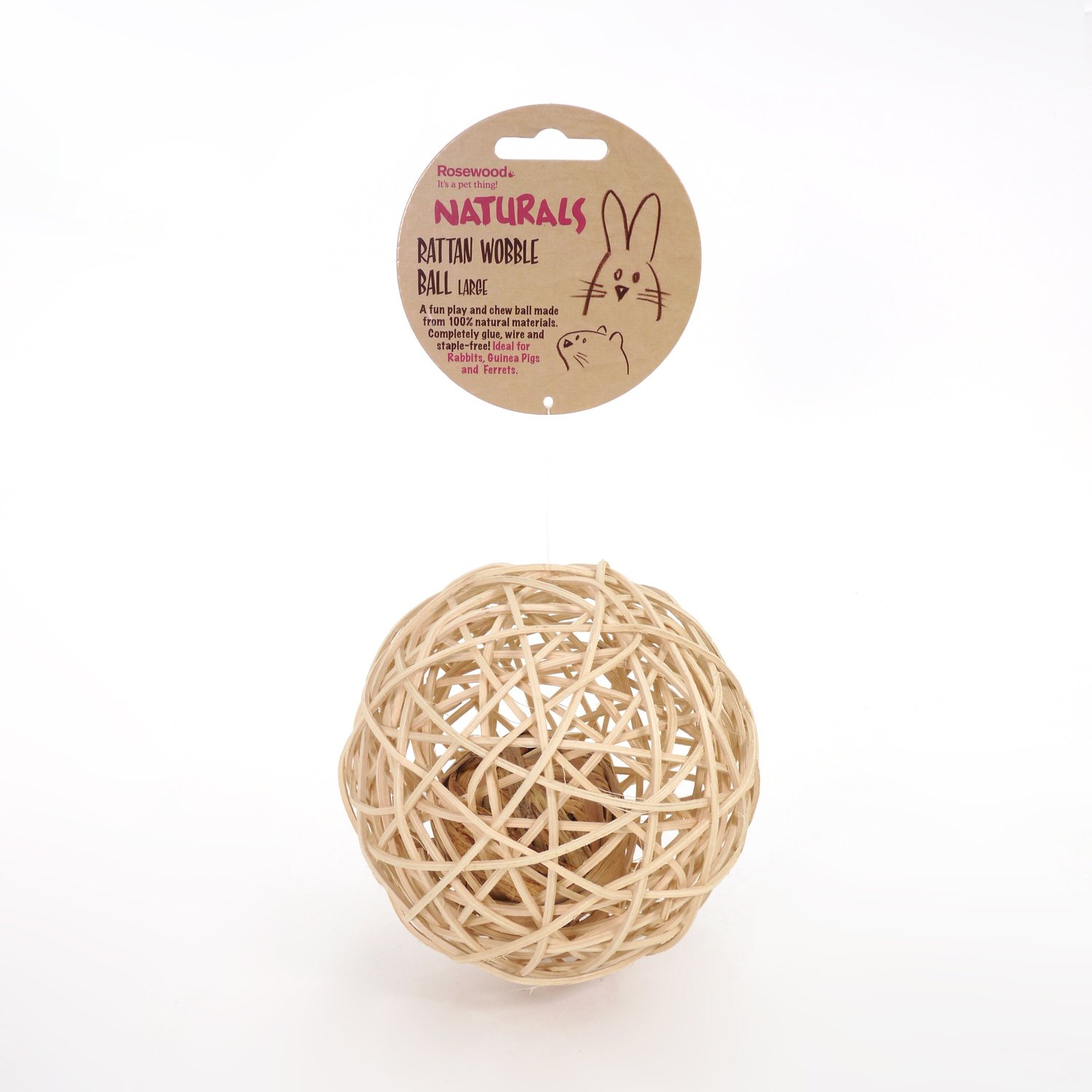 5. Naturals by Rosewood Rattan Wobble Ball Small Pet Toy